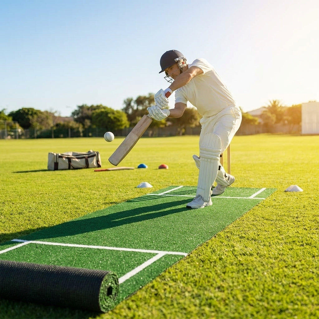 High-performance cricket matting with stump lines for clubs and schools