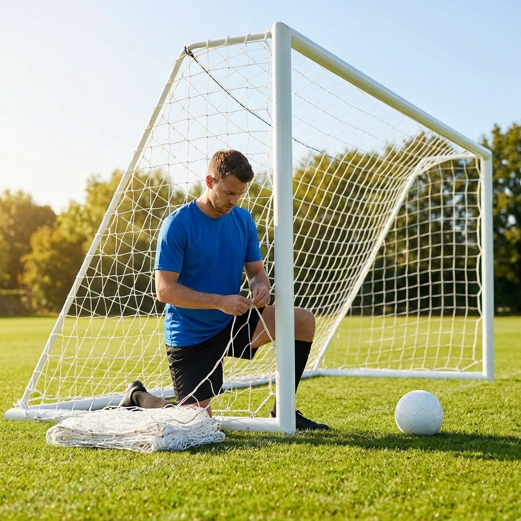 Football goal nets 24 x 8 ft, durable HDPE for clubs and schools