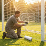 Net tie twine in black, white, and blue for outdoor sports net repair
