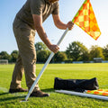Football corner poles with fluro yellow/orange flags