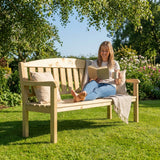 Wooden garden bench with natural finish, suitable for outdoor use