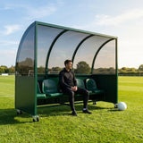 Mobile team shelter with aluminium frame for sports pitches