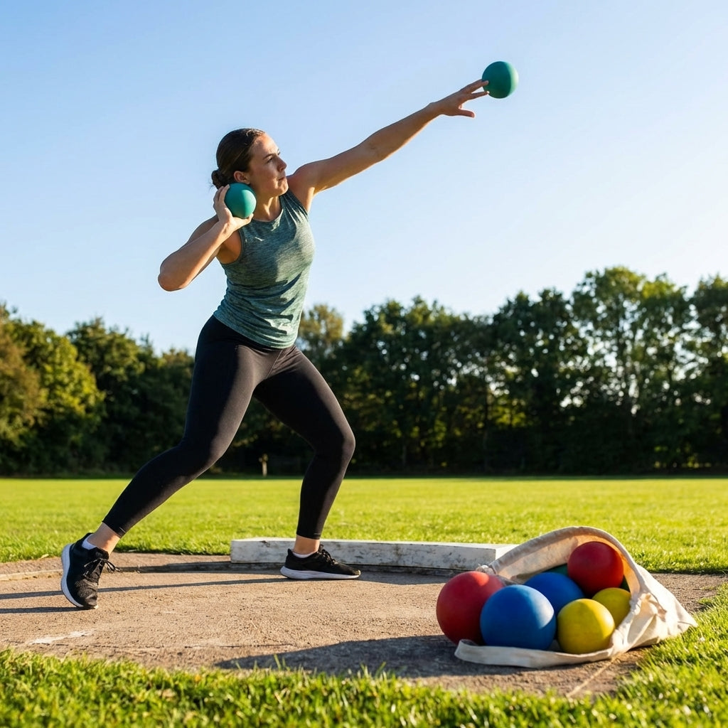Indoor shot put ball with rubber casing for school use