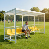 Heavy duty aluminium team shelter with moulded seats