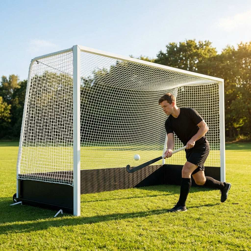 Pop up hockey goals with durable steel frame for indoor and outdoor use