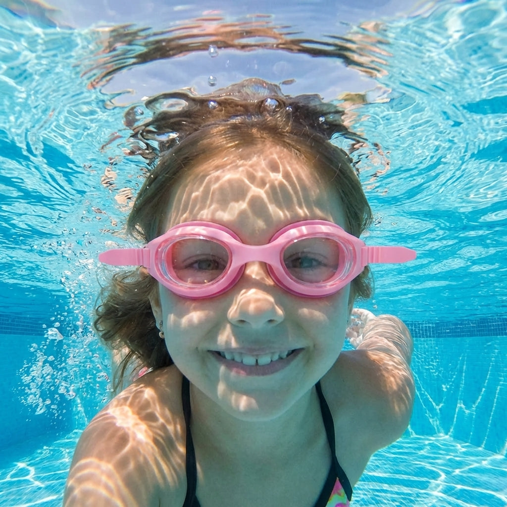 Kids' swimming goggles in vibrant colours with anti-fog and UV protection