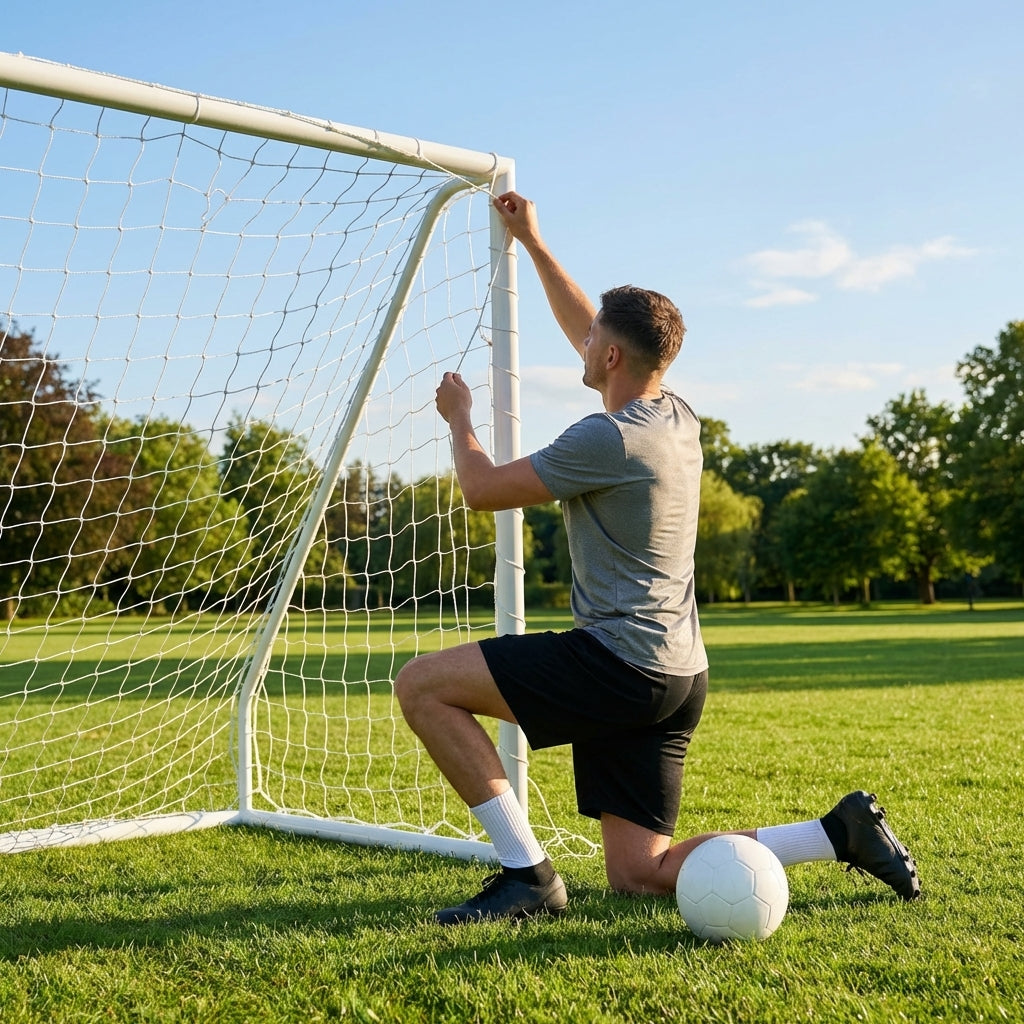 Replacement goal net for 8x6ft football goals in white HDPE