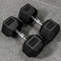 Hex dumbbells with rubber ends and chrome handles