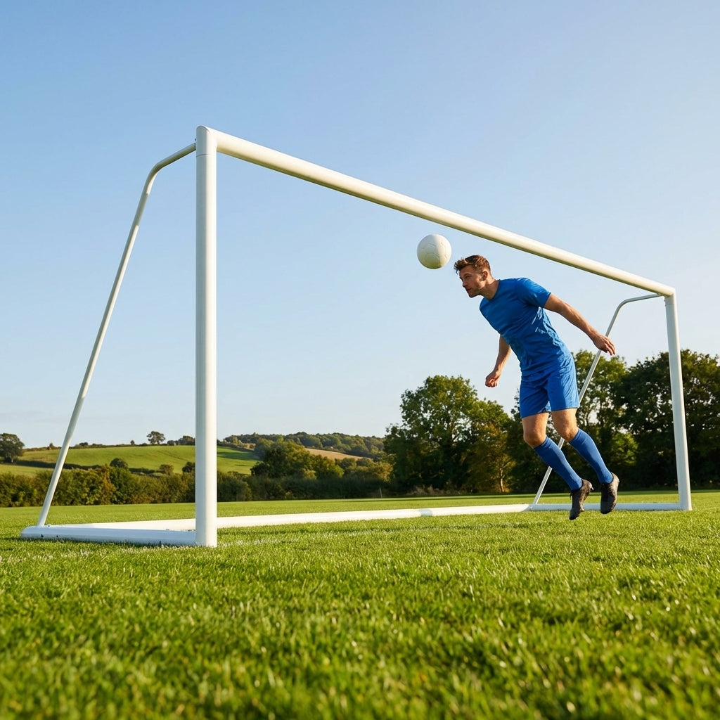 Steel football goal with galvanised steel frame for outdoor use