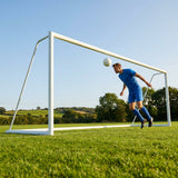 Steel football goal with galvanised steel frame for outdoor use