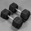 Hex dumbbells with rubber ends and chrome handles
