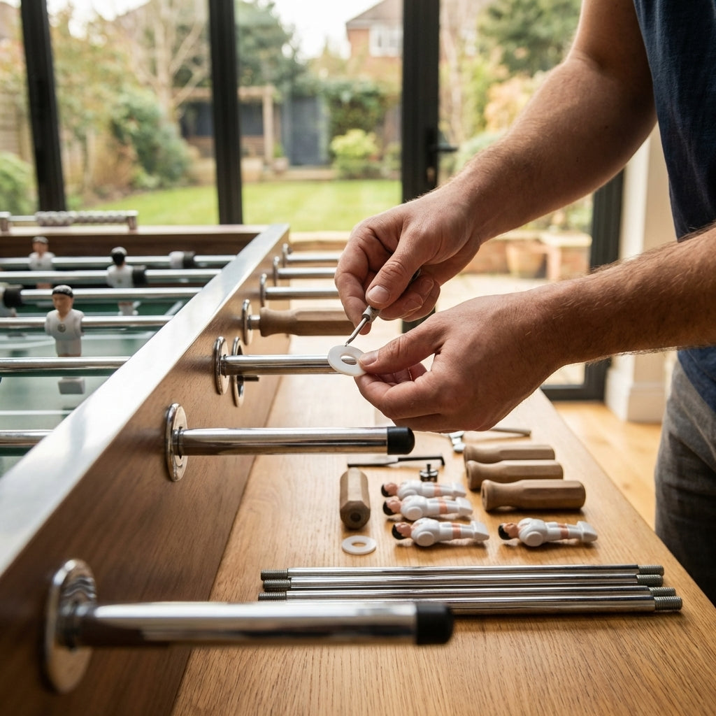 Table football spare parts, including legs and rods