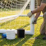 Net tie twine in black, white, and blue for outdoor sports net repair