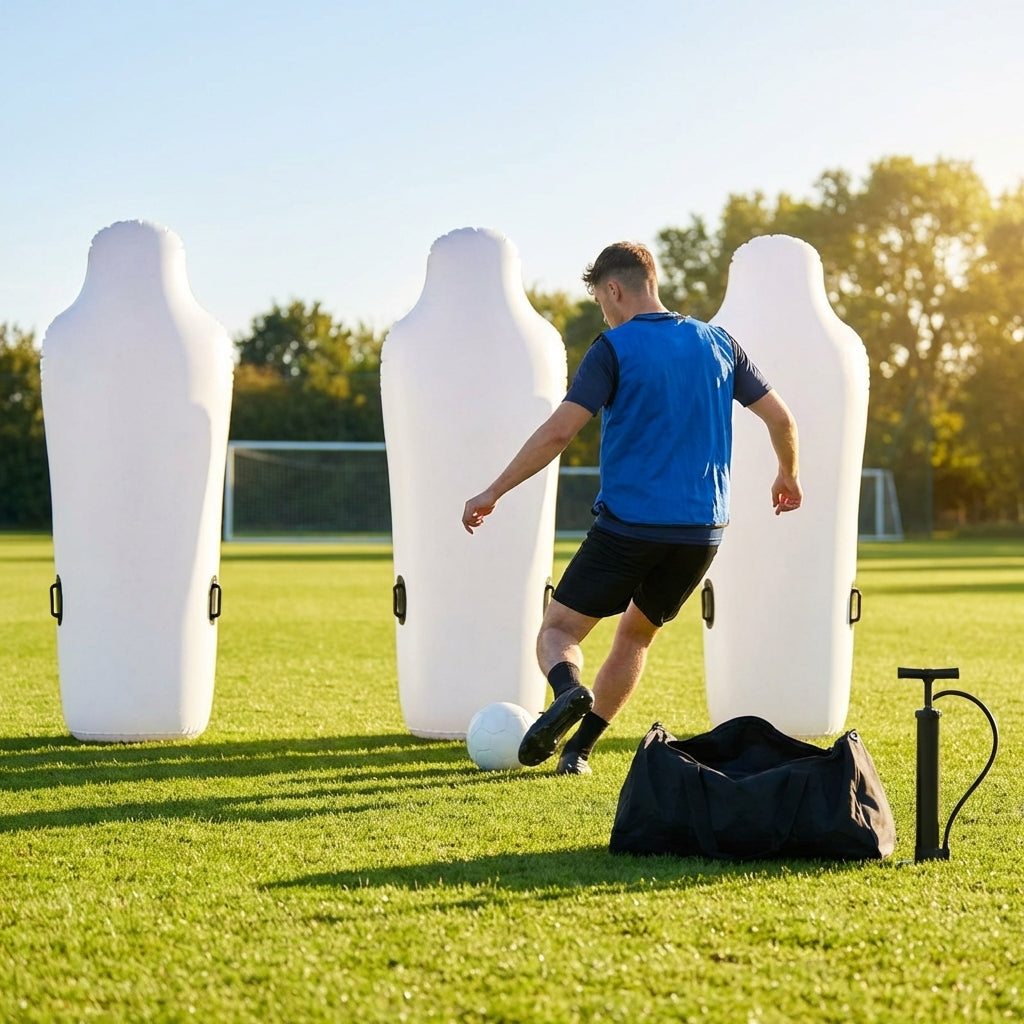 Inflatable football mannequins available in multiple sizes for training use