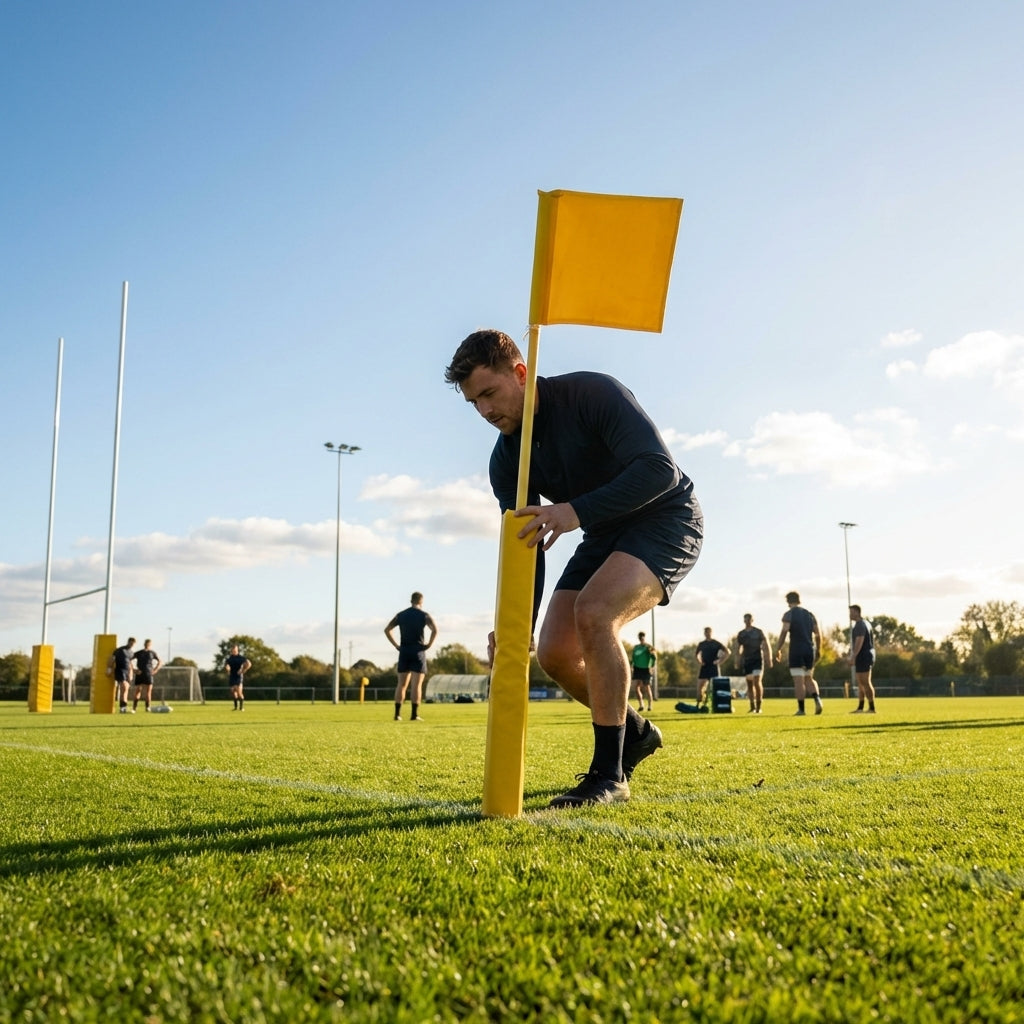 Yellow rugby corner flag set with PVC and foam padding