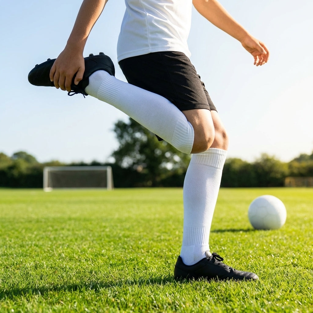 Pre-cut football socks in various sizes and colours for enhanced comfort