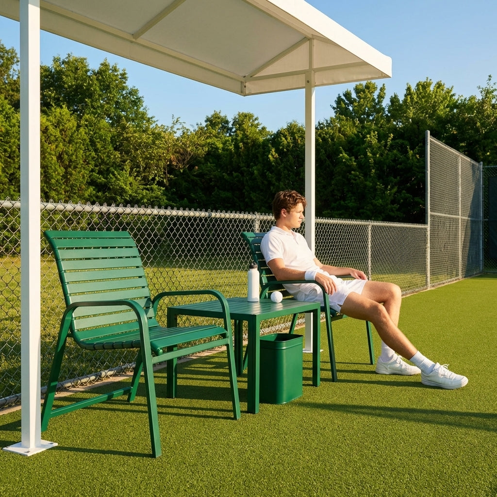 Aluminium Tennis Court Chairs in Blue, Green, and Black