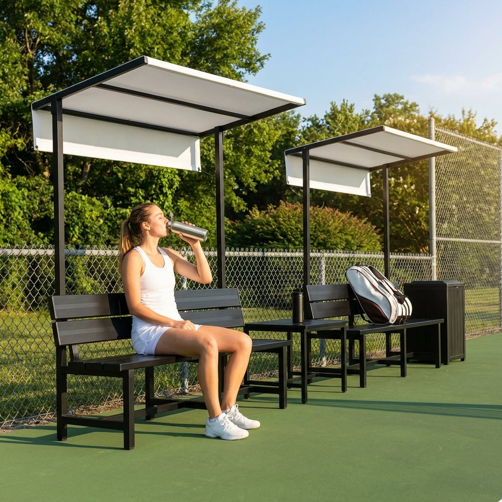 Aluminium tennis court bench in green for tournament use