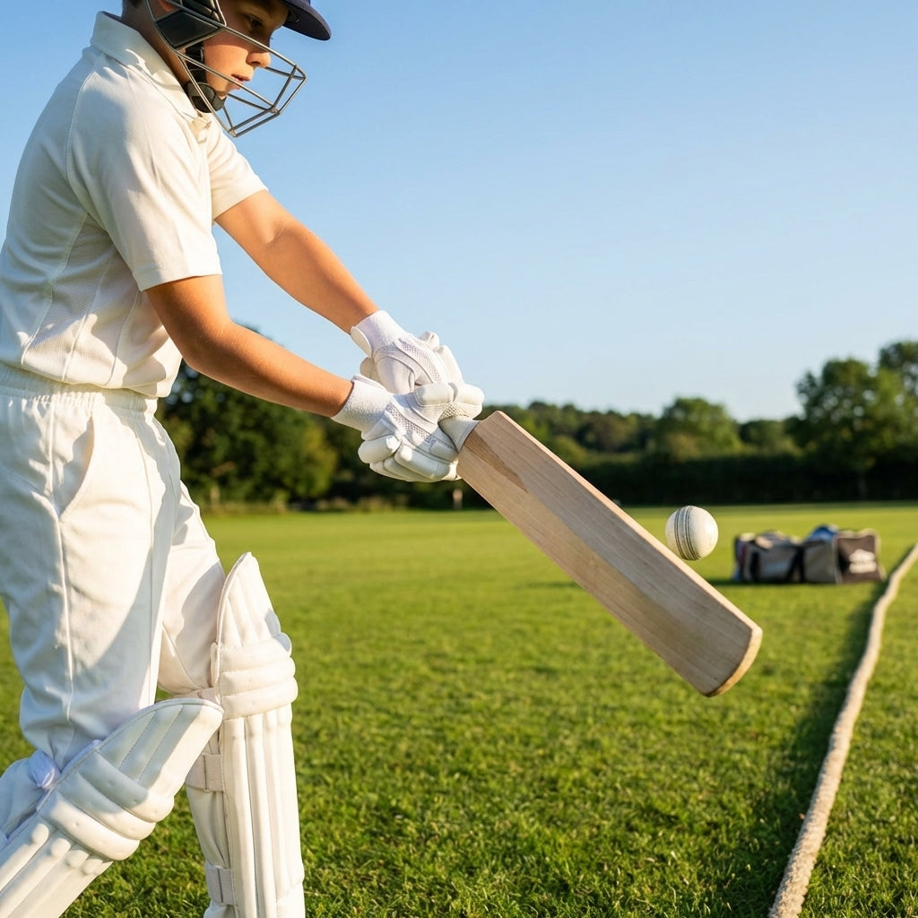 Junior cricket batting gloves with leather palm and mesh ventilation