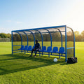 Fixed team shelter with aluminium frame and polycarbonate panels for sports