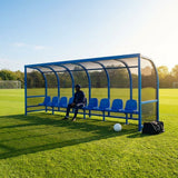 Fixed team shelter with aluminium frame and polycarbonate panels for sports