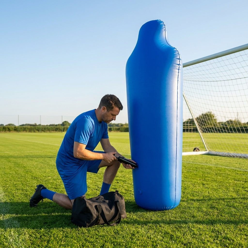Inflatable football mannequins available in multiple sizes for training use