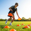 Lacrosse training marker cones in various vibrant colours