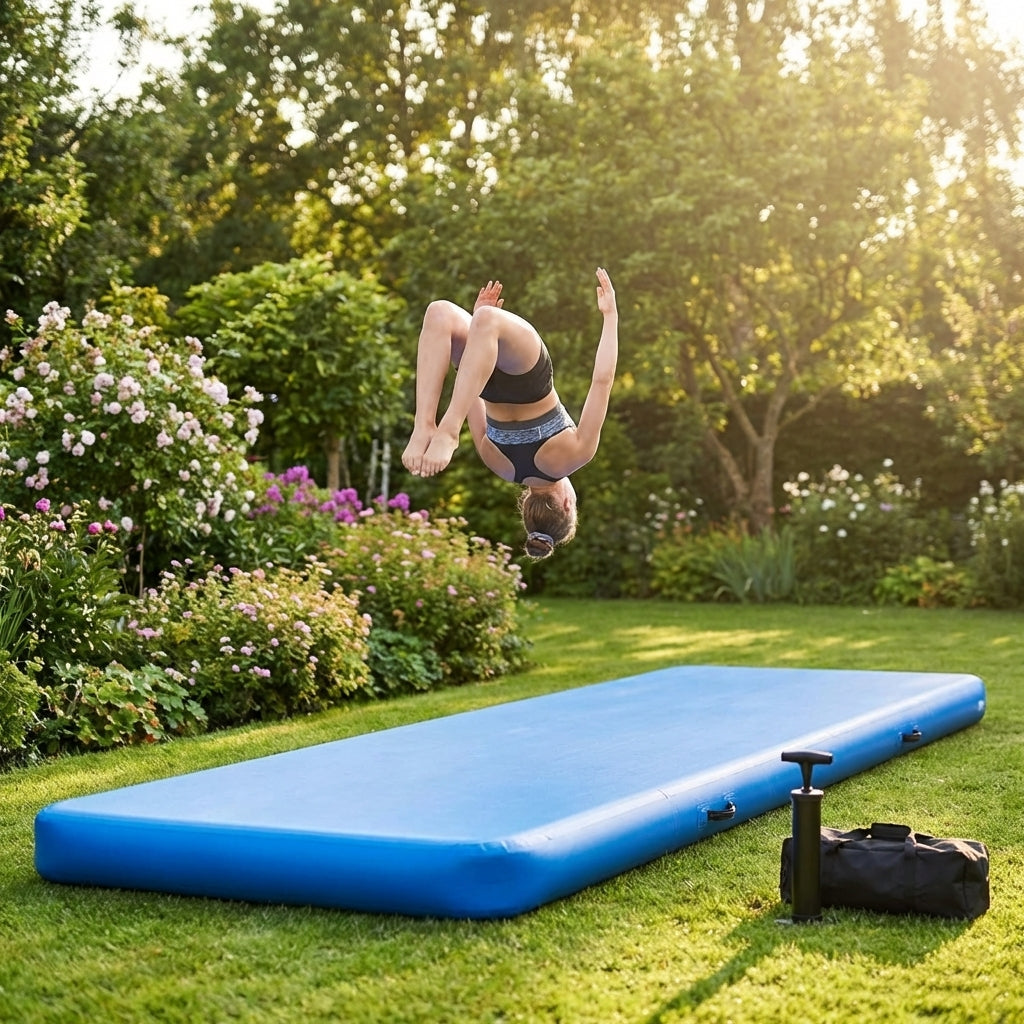 Inflatable gymnastics mat for home and gym use