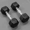 Hex dumbbells with rubber ends and chrome handles