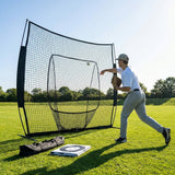 Baseball backstop net in use during outdoor practice