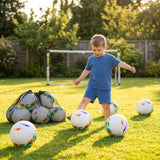 Lightweight garden football with traditional white design and colourful patterns