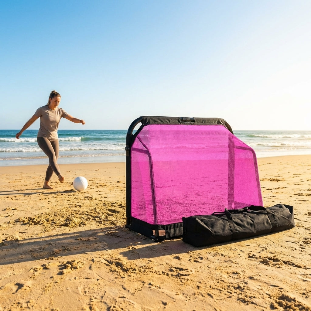 Beach football goal with fluorescent net and aluminium frame