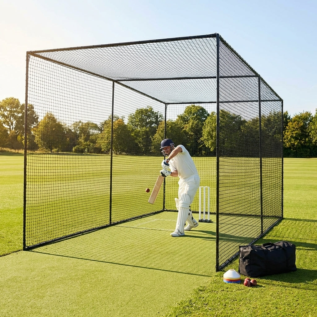 Cricket nets made from HDPE, available in various sizes for indoor and outdoor use
