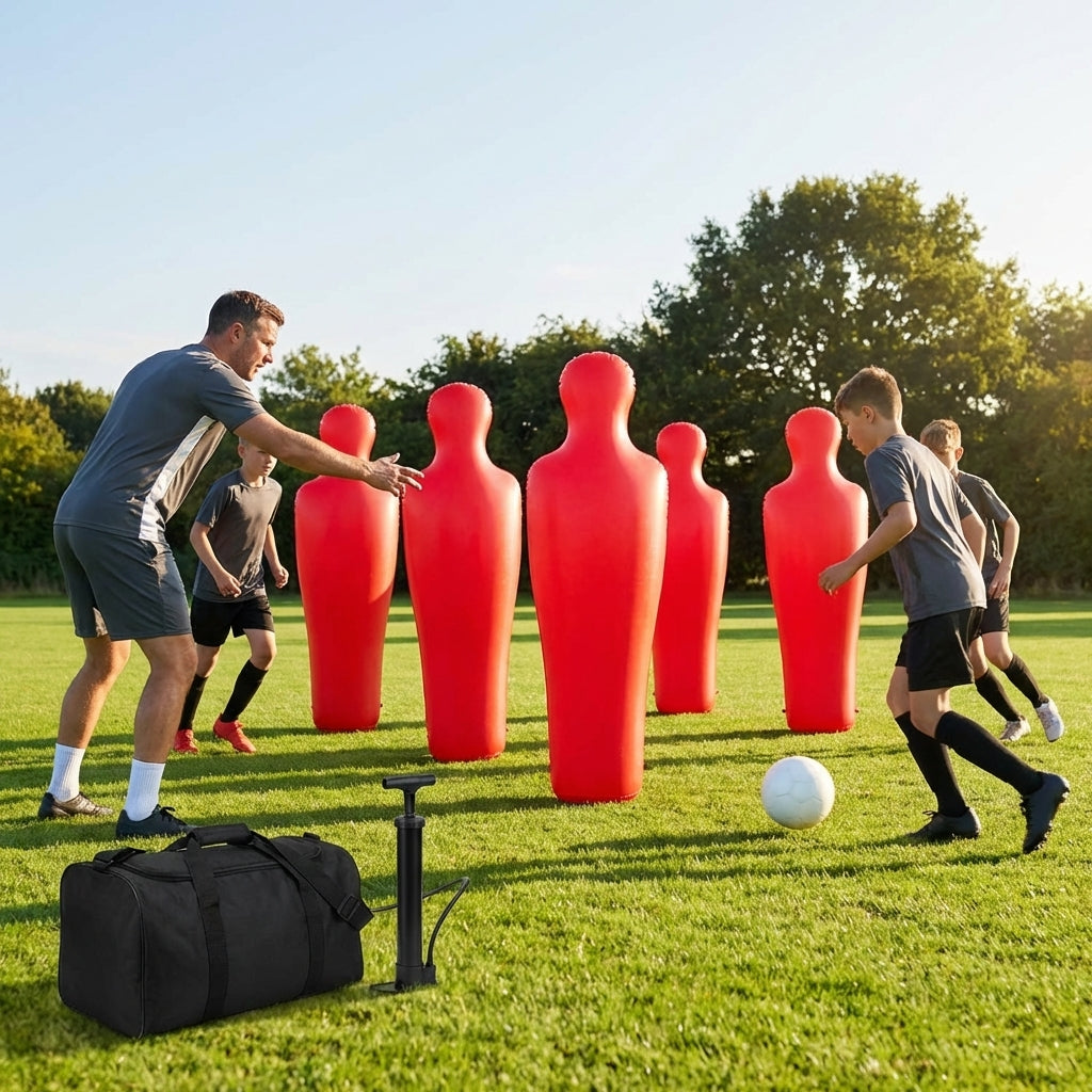 Inflatable football mannequins available in multiple sizes for training use
