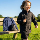 Children's waterproof raincoat with stowaway hood