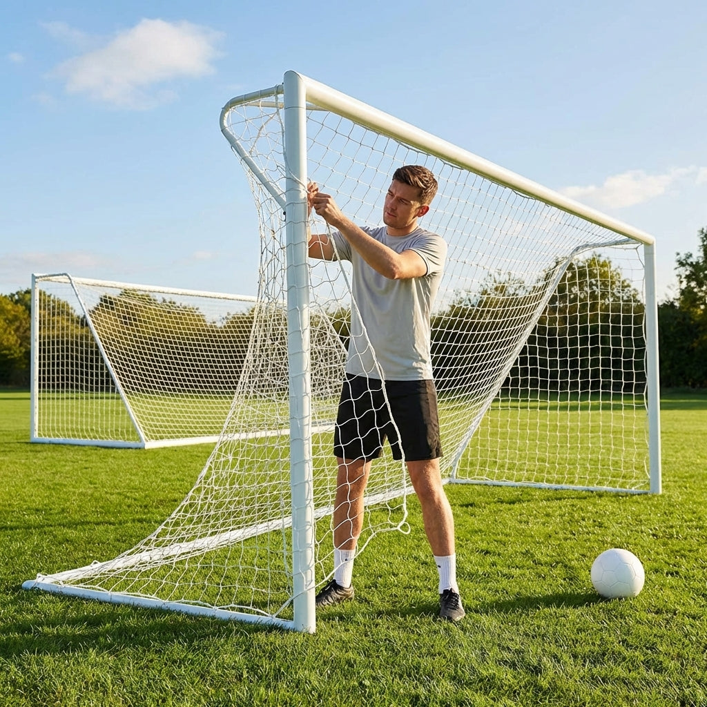 Football goal nets 24 x 8 ft, durable HDPE for clubs and schools