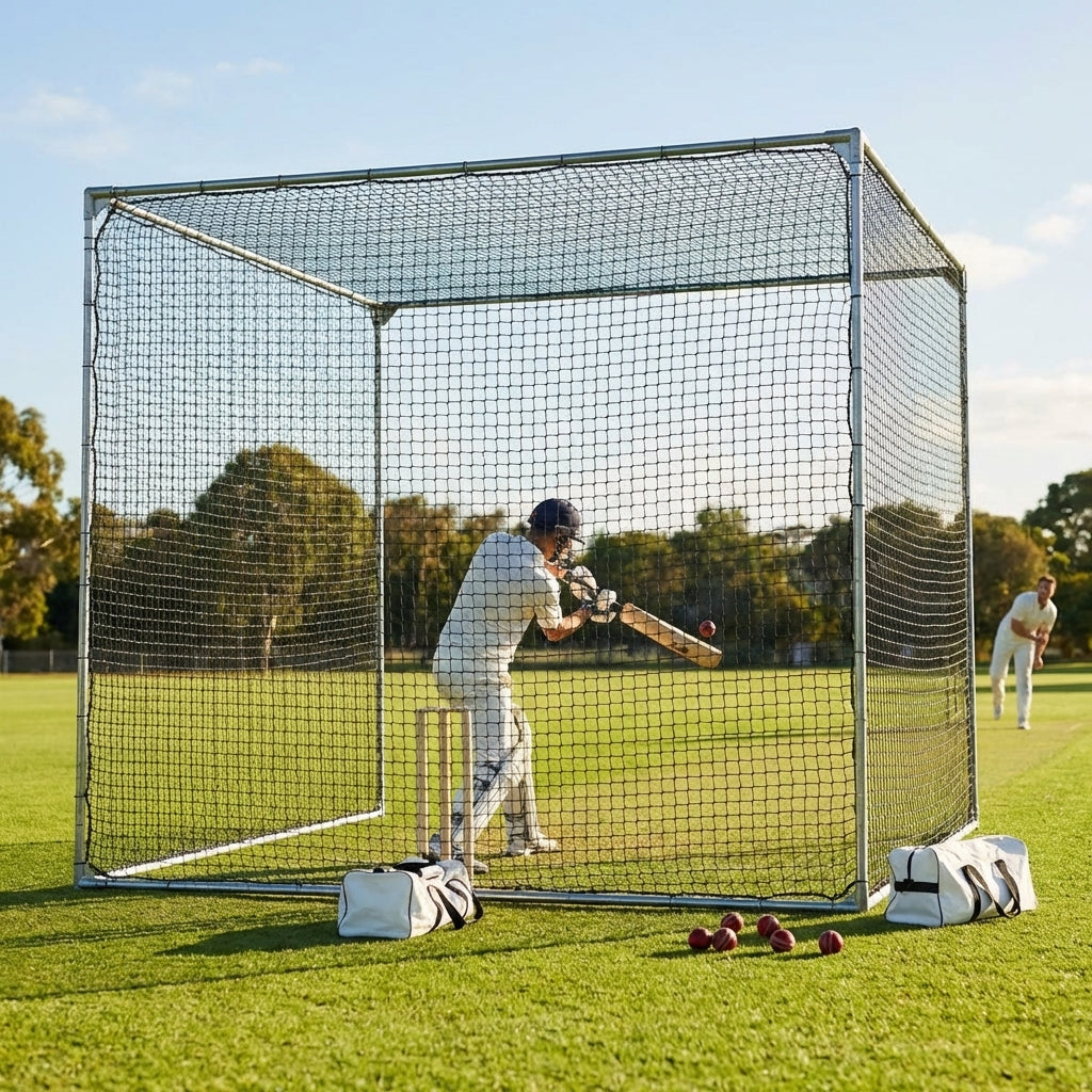 Cricket nets made from HDPE, available in various sizes for indoor and outdoor use