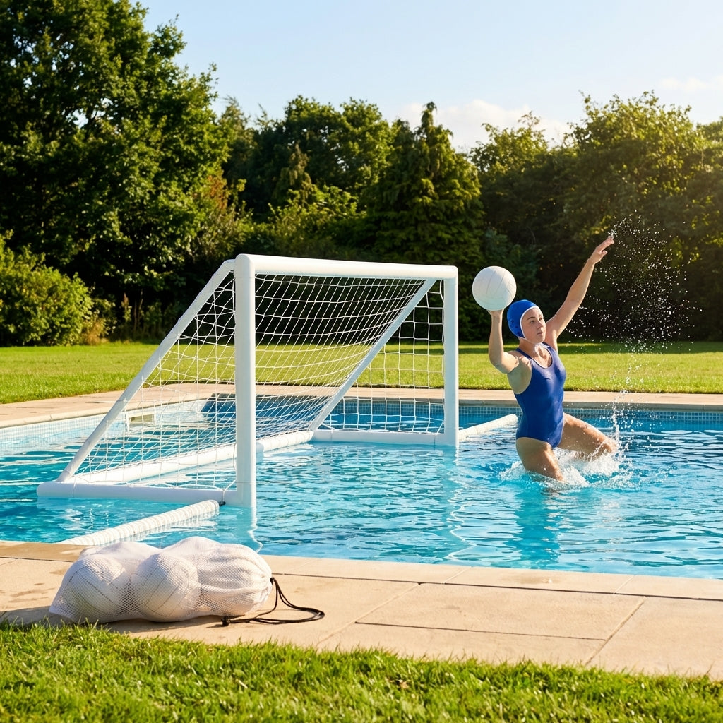 Durable uPVC water polo goal in various sizes for indoor and outdoor use
