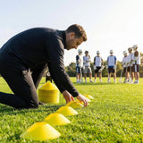 Lacrosse training marker cones in various vibrant colours