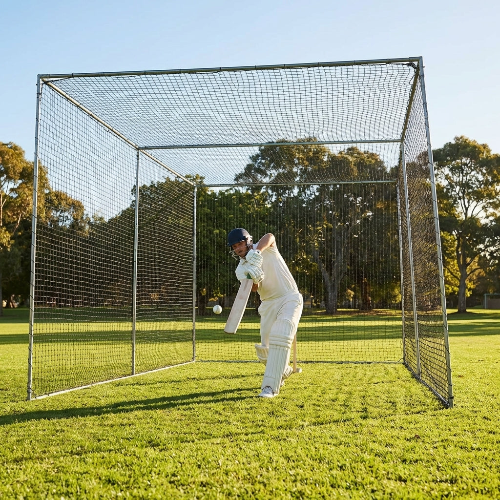 Cricket nets made from HDPE, available in various sizes for indoor and outdoor use