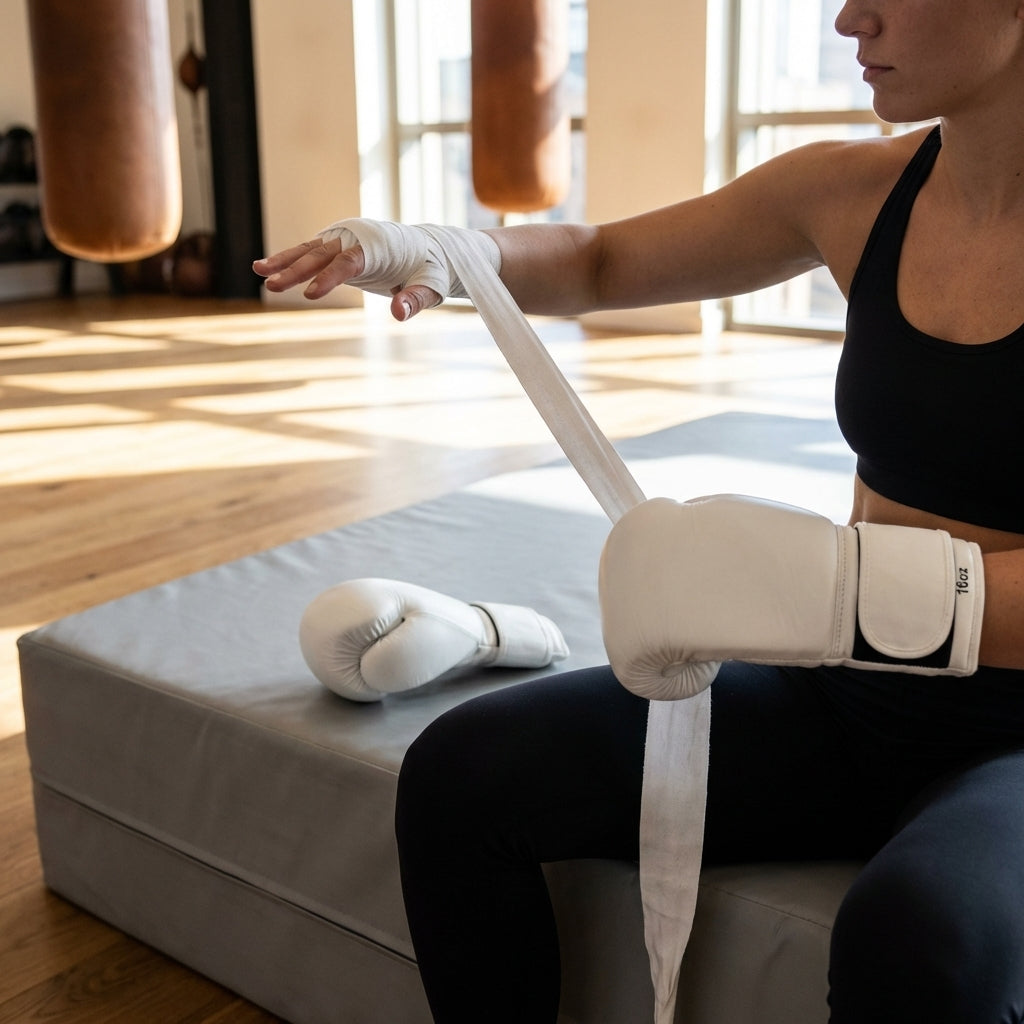 Boxing gloves and hand wraps bundle, PU leather for combat sports
