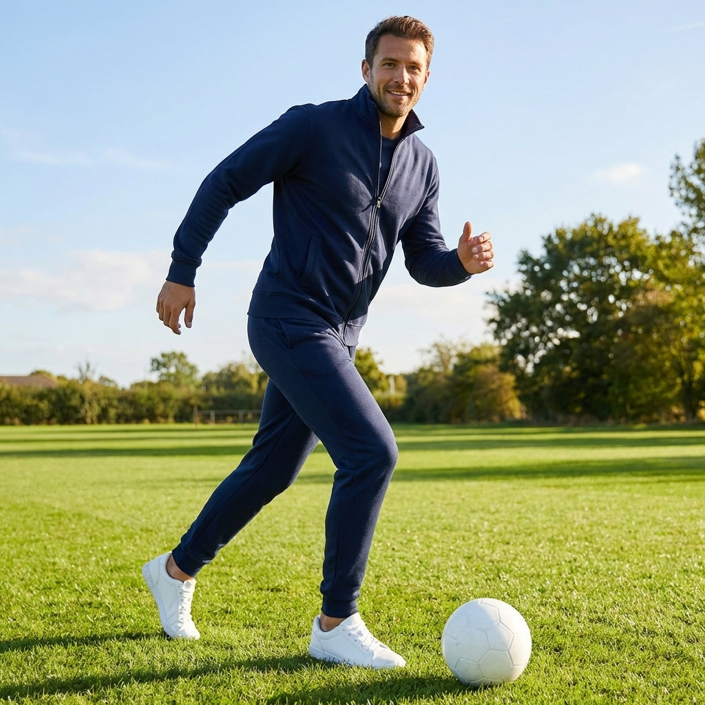 Men's full zip tracksuit in black and navy blue