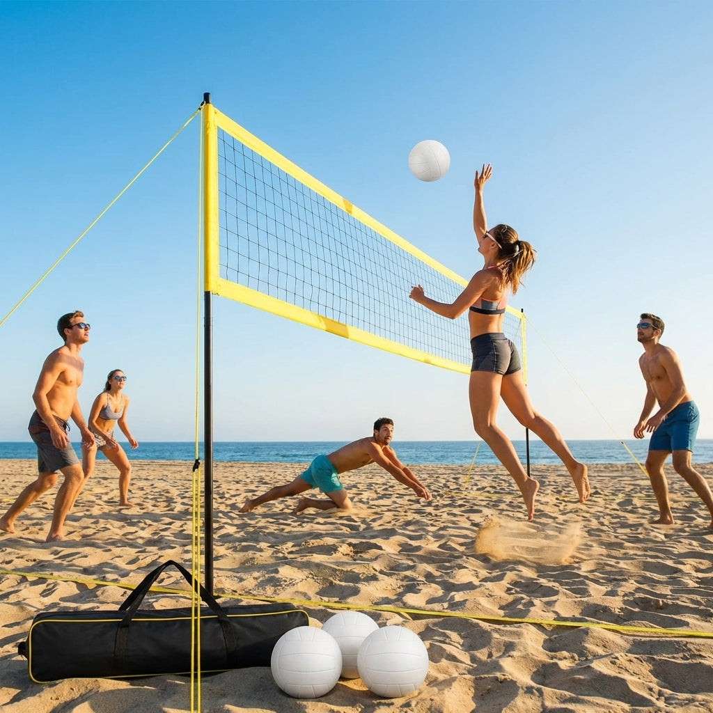 Portable volleyball set with aluminium posts for beach and regulation play
