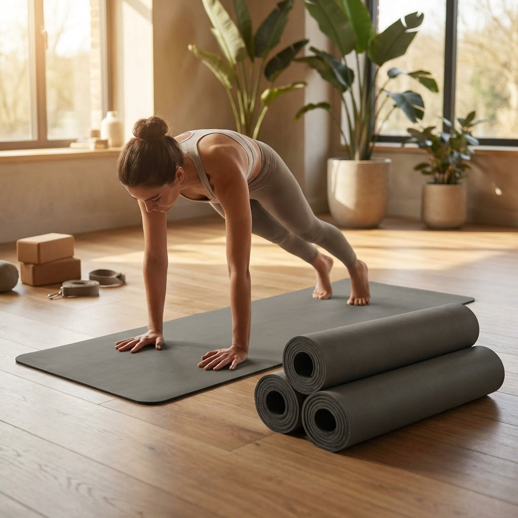 PU Yoga Mat in calming colours, 5mm thick, non-slip surface
