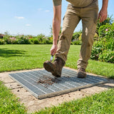 Galvanised steel foot grate for sports pitches and courts