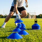 Lacrosse training marker cones in various vibrant colours