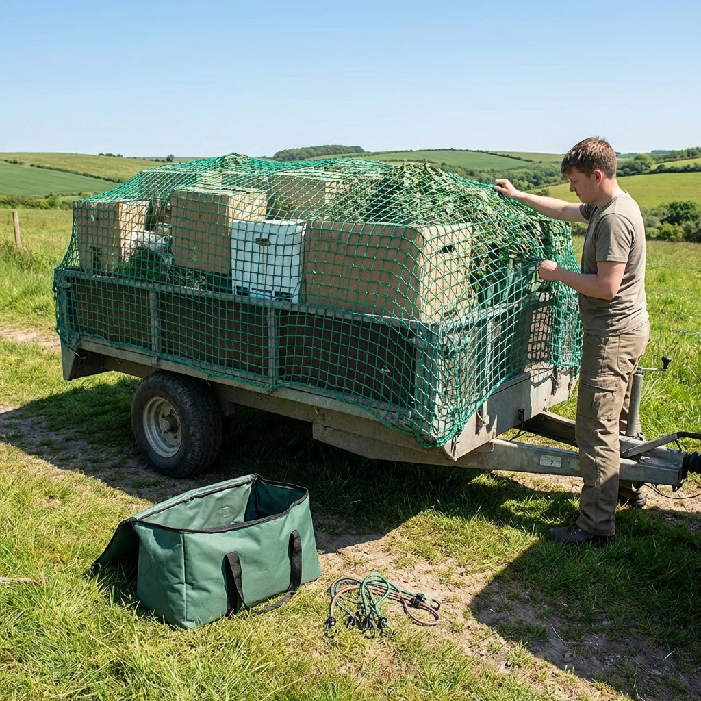 Ultra heavy duty trailer nets for secure cargo transport