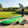 Golf putting mat with non-crease polyester surface for indoor and outdoor use