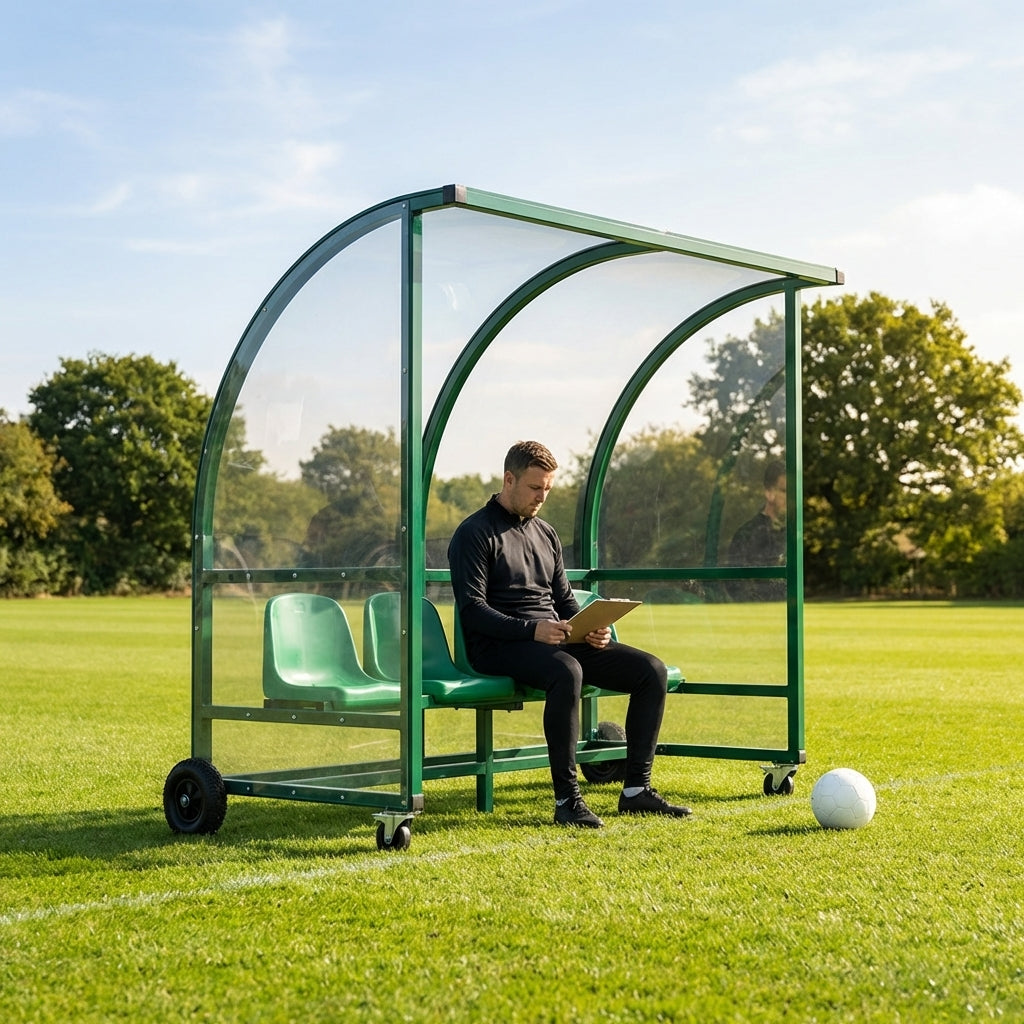 Sports team shelter with aluminium frame and multiple colour options