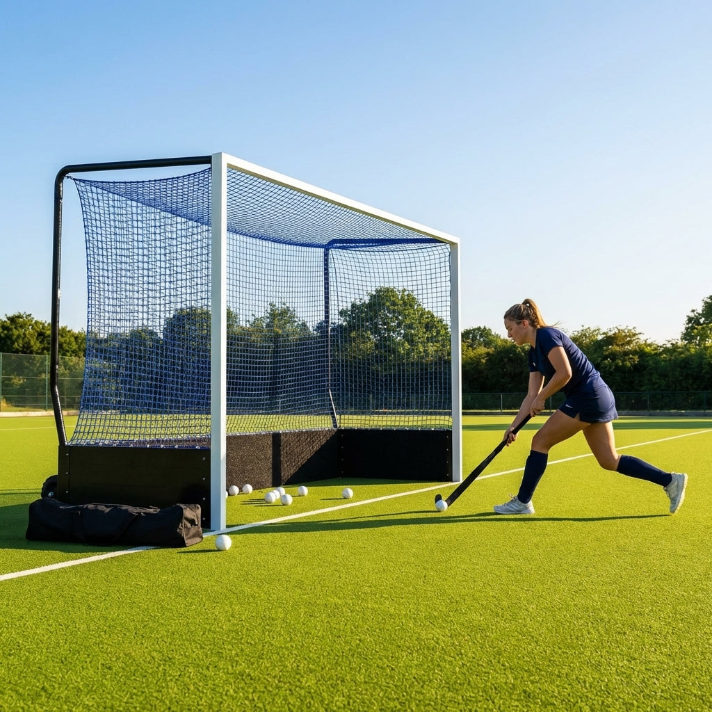 Aluminium hockey goal with reinforced frame for professional use